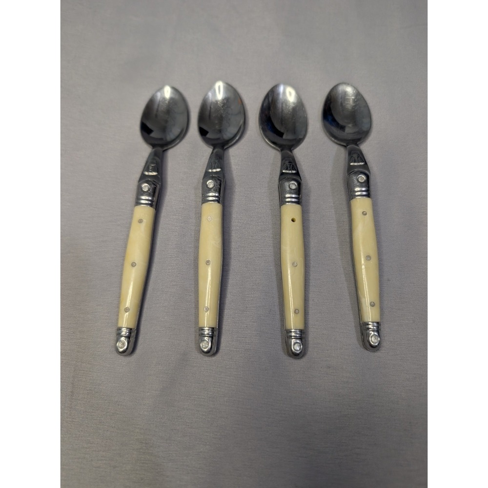 Jean Dubost Laguiole France Set Of 4 Teaspoons Ivory Handles Stainless Bee Motif